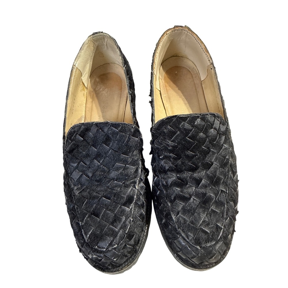 Bottega Veneta Black Calf Hair Intrecciato Woven Loafers Lug Sole Size 7 READ